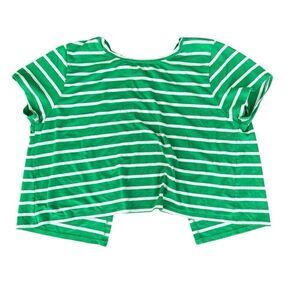 C. Wonder Open Back T Shirt Green White Stripe Crop Medium